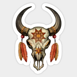 Decorated Native Bull Skull with Feathers Sticker